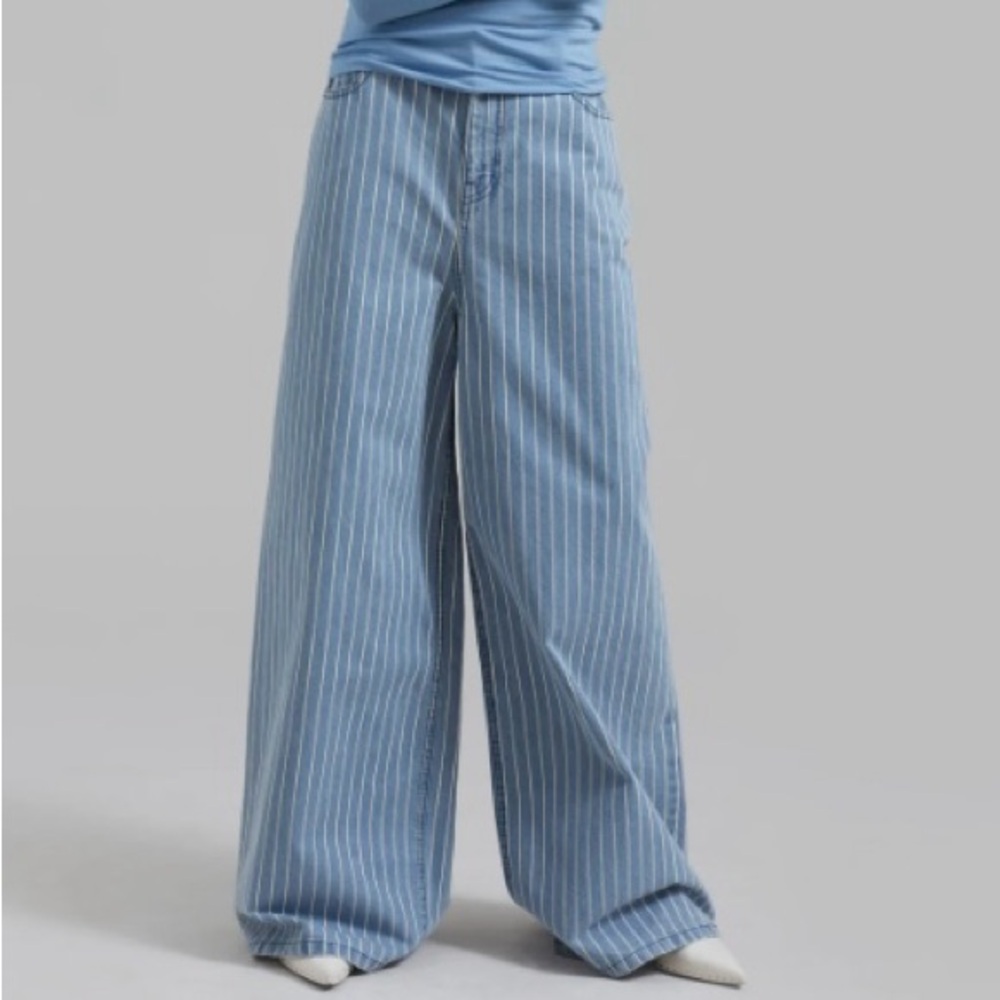 The Frankie Shop Blue Striped Wide Leg Jeans.